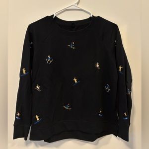 Black Sweatshirt with Embroidered Skiers